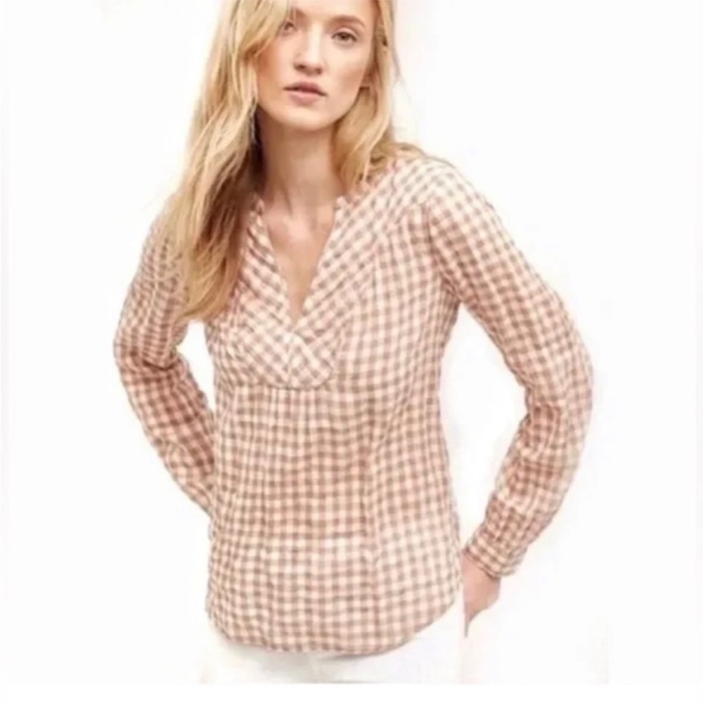 Anthropologie Holding Horses Devon Gingham Popover Blouse Tan Size 4